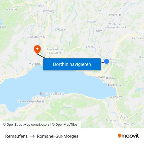 Remaufens to Romanel-Sur-Morges map