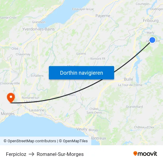 Ferpicloz to Romanel-Sur-Morges map
