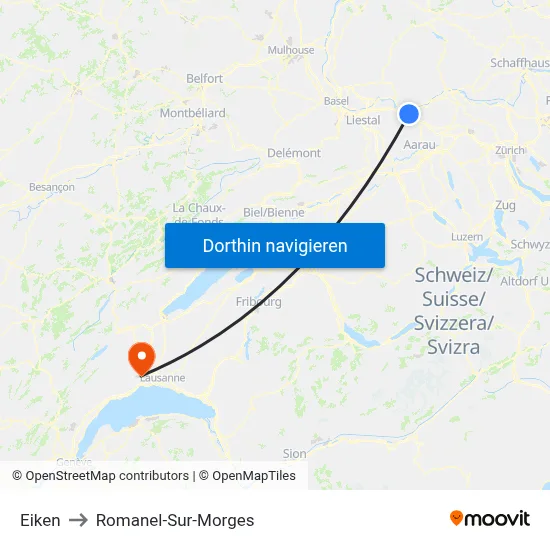 Eiken to Romanel-Sur-Morges map