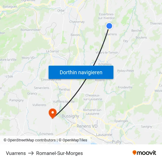 Vuarrens to Romanel-Sur-Morges map