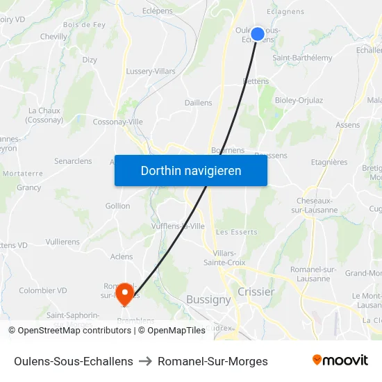 Oulens-Sous-Echallens to Romanel-Sur-Morges map