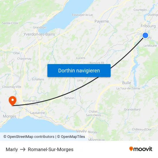 Marly to Romanel-Sur-Morges map
