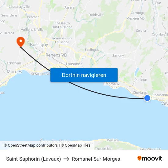 Saint-Saphorin (Lavaux) to Romanel-Sur-Morges map