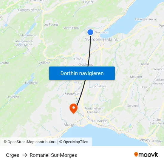 Orges to Romanel-Sur-Morges map