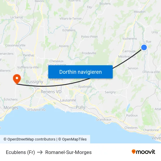Ecublens (Fr) to Romanel-Sur-Morges map