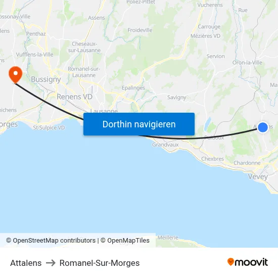 Attalens to Romanel-Sur-Morges map