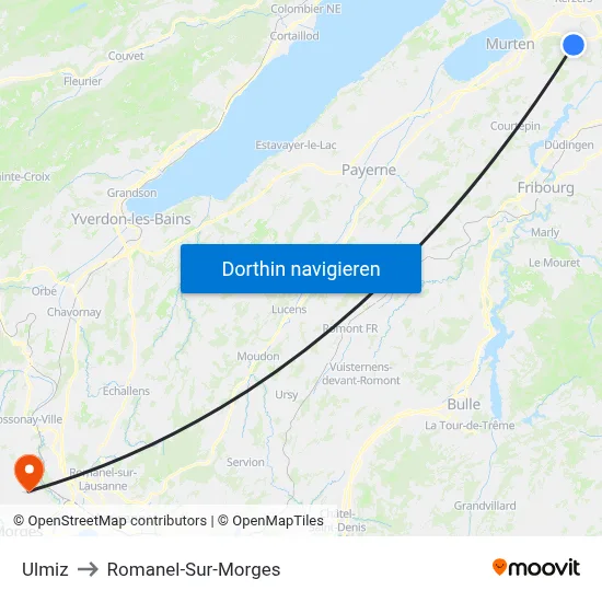 Ulmiz to Romanel-Sur-Morges map