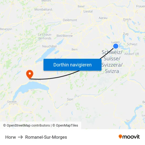 Horw to Romanel-Sur-Morges map