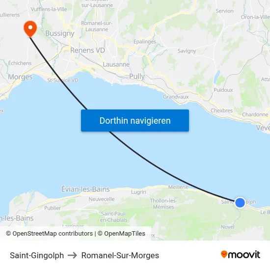 Saint-Gingolph to Romanel-Sur-Morges map