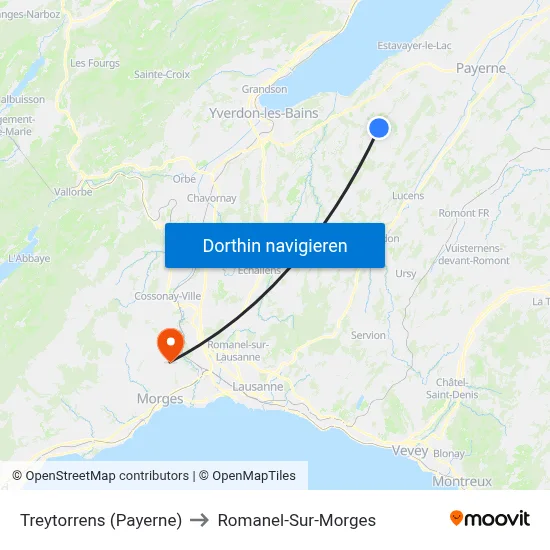 Treytorrens (Payerne) to Romanel-Sur-Morges map