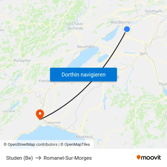 Studen (Be) to Romanel-Sur-Morges map