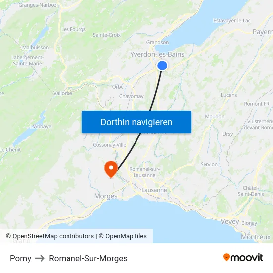 Pomy to Romanel-Sur-Morges map