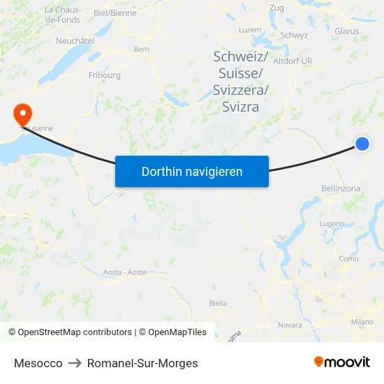 Mesocco to Romanel-Sur-Morges map