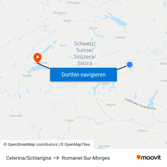 Celerina/Schlarigna to Romanel-Sur-Morges map