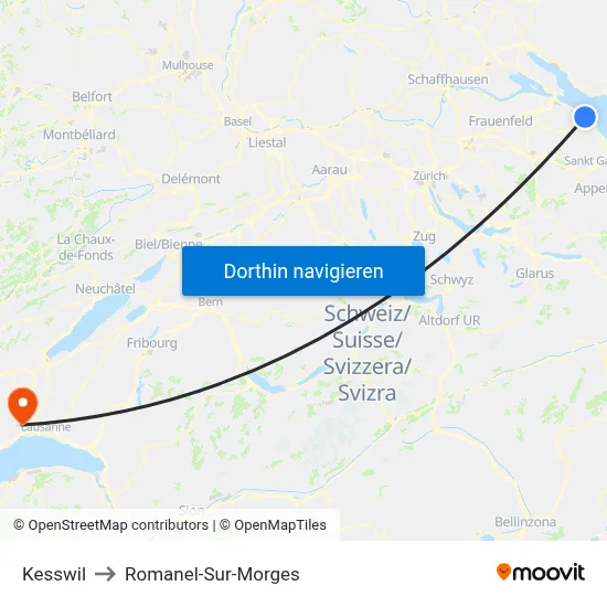 Kesswil to Romanel-Sur-Morges map