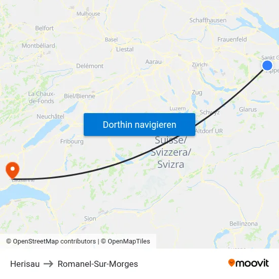 Herisau to Romanel-Sur-Morges map