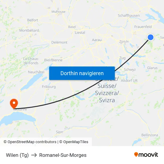 Wilen (Tg) to Romanel-Sur-Morges map