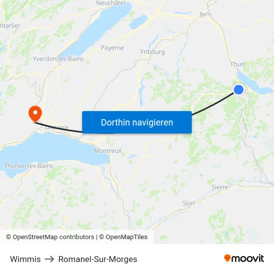 Wimmis to Romanel-Sur-Morges map