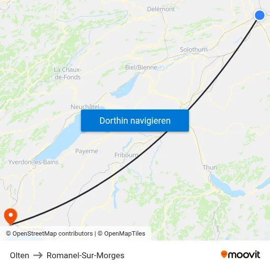 Olten to Romanel-Sur-Morges map