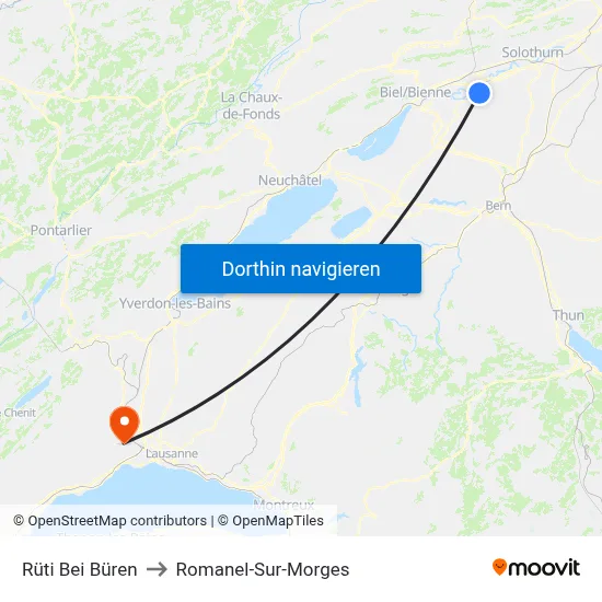 Rüti Bei Büren to Romanel-Sur-Morges map