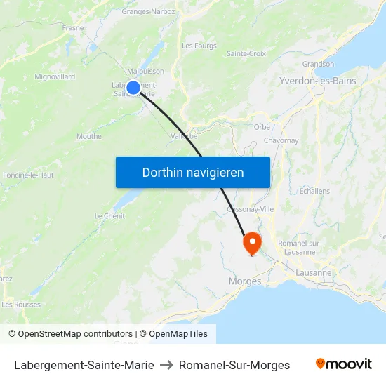 Labergement-Sainte-Marie to Romanel-Sur-Morges map