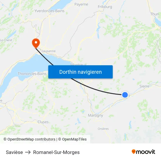 Savièse to Romanel-Sur-Morges map
