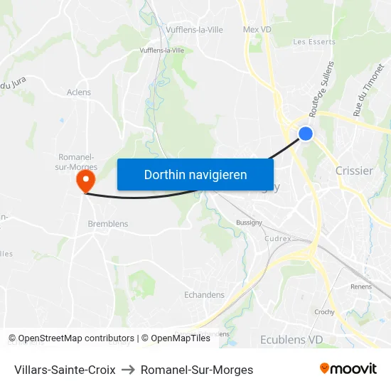 Villars-Sainte-Croix to Romanel-Sur-Morges map