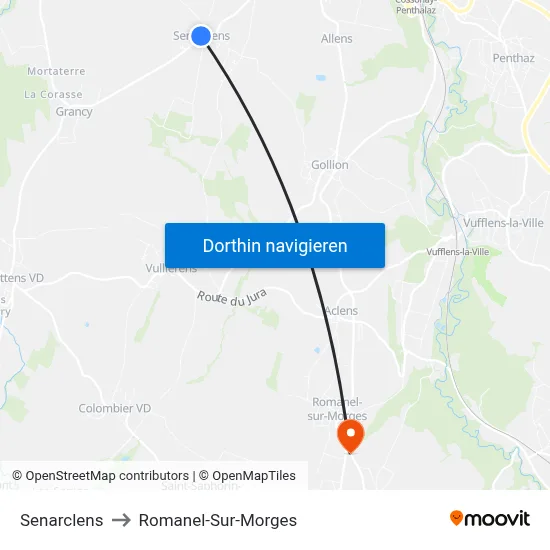 Senarclens to Romanel-Sur-Morges map