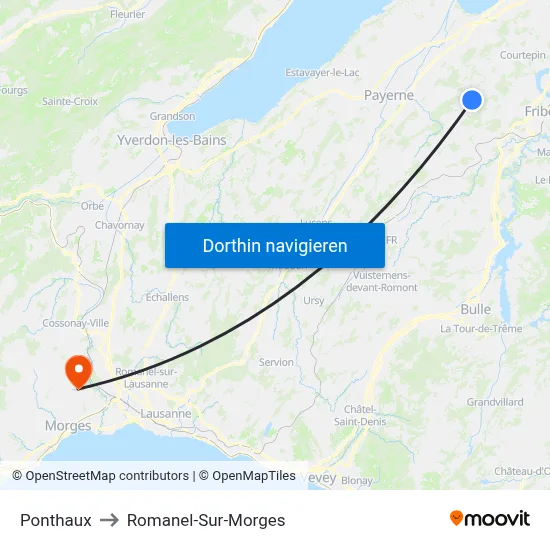 Ponthaux to Romanel-Sur-Morges map