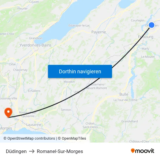 Düdingen to Romanel-Sur-Morges map