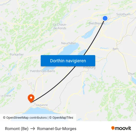 Romont (Be) to Romanel-Sur-Morges map