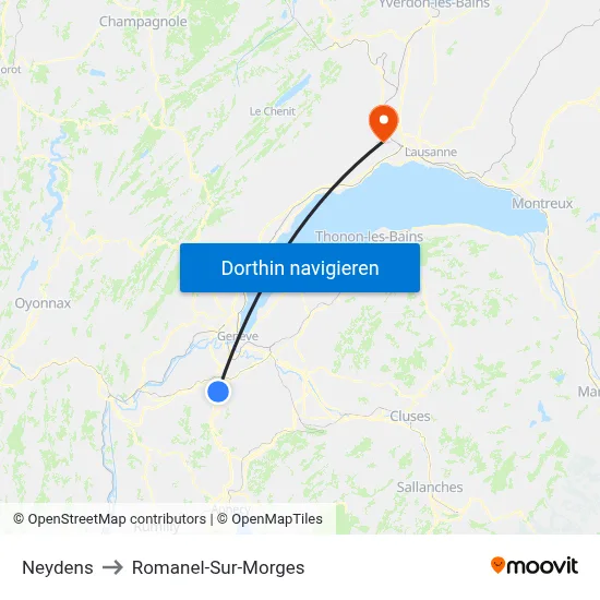 Neydens to Romanel-Sur-Morges map