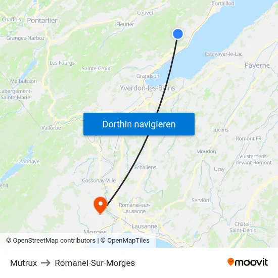 Mutrux to Romanel-Sur-Morges map