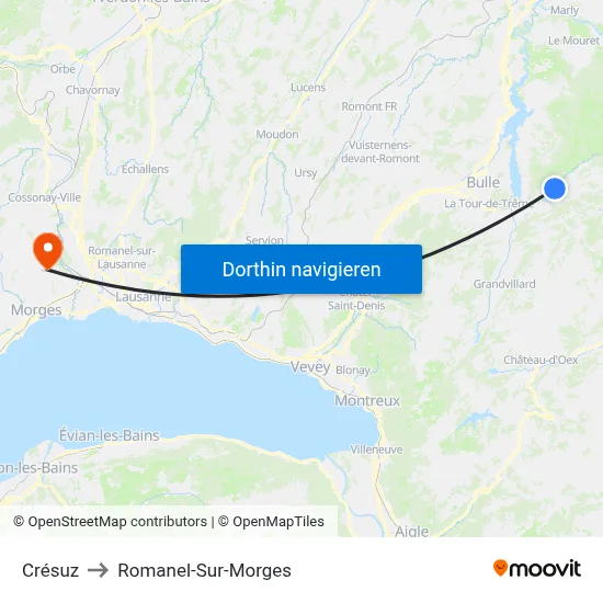 Crésuz to Romanel-Sur-Morges map
