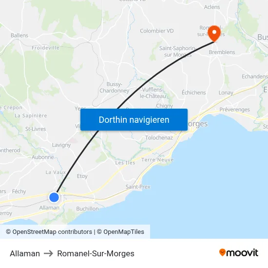 Allaman to Romanel-Sur-Morges map