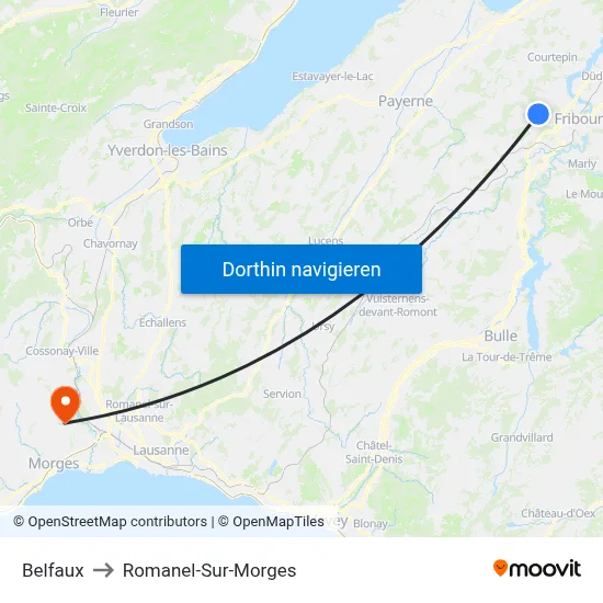 Belfaux to Romanel-Sur-Morges map