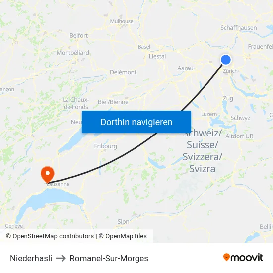 Niederhasli to Romanel-Sur-Morges map