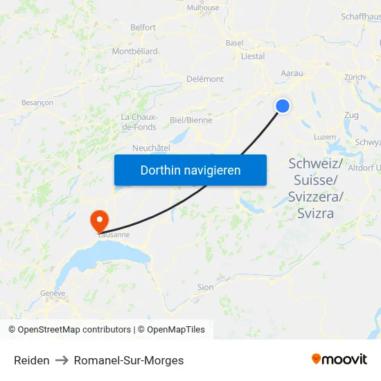 Reiden to Romanel-Sur-Morges map