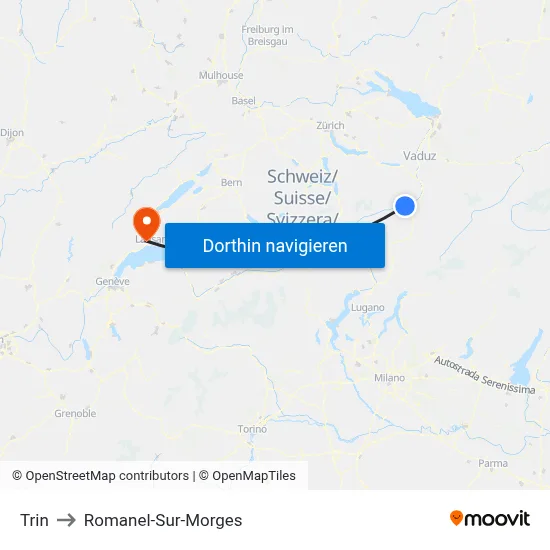 Trin to Romanel-Sur-Morges map