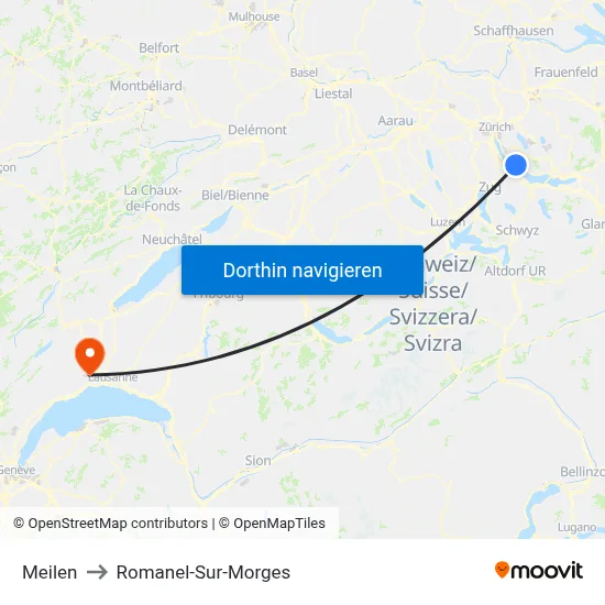 Meilen to Romanel-Sur-Morges map