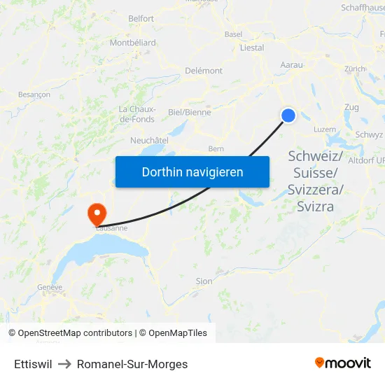 Ettiswil to Romanel-Sur-Morges map
