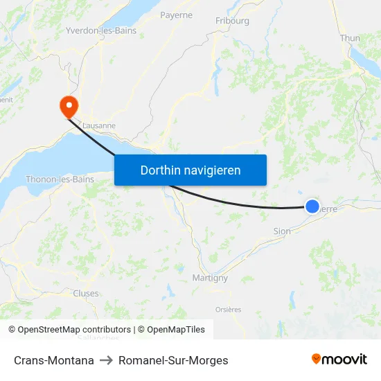 Crans-Montana to Romanel-Sur-Morges map