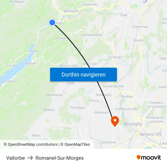 Vallorbe to Romanel-Sur-Morges map