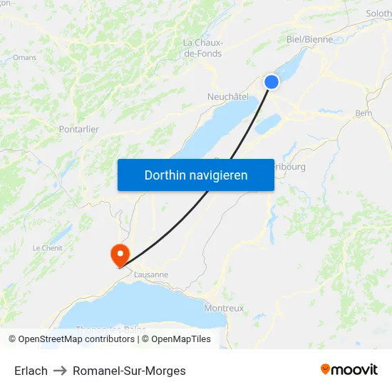 Erlach to Romanel-Sur-Morges map
