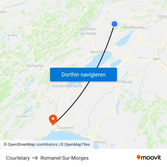Courtelary to Romanel-Sur-Morges map