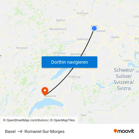 Basel to Romanel-Sur-Morges map