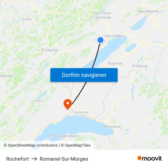 Rochefort to Romanel-Sur-Morges map