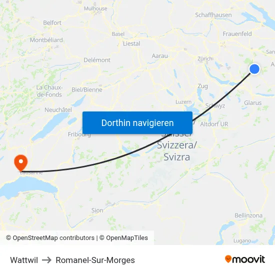 Wattwil to Romanel-Sur-Morges map