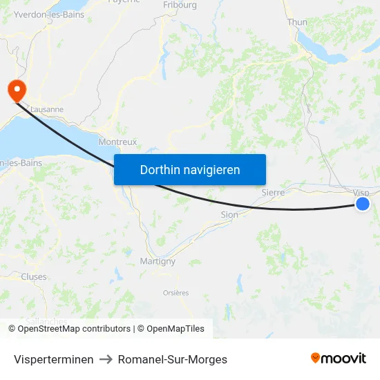 Visperterminen to Romanel-Sur-Morges map