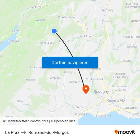 La Praz to Romanel-Sur-Morges map